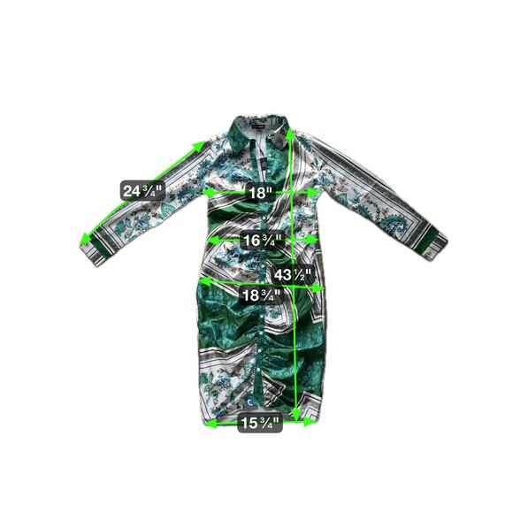 NWT Satin Paisley Shirt Dress Medium Green Baddie Loud Luxury Glam Regency Chic - Picture 8 of 8